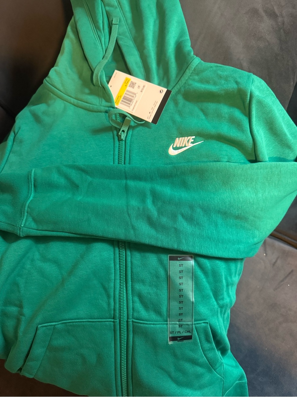 NWT Nike Bright Green Zip-Up Hoodie with White Logo